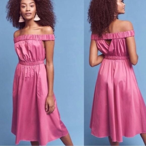 Maeve Women’s Size L Magenta Off The Shoulder Cotton Fit & Flare Midi Dress - Picture 3 of 16